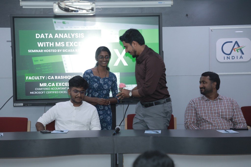 An Excel Seminar was conducted by SICASA Kottayam, graced on stage by Vice Chairman Karun Johny, Managing Committee Member CA Tom,Kottayam Branch, and Mr. CA Excel.